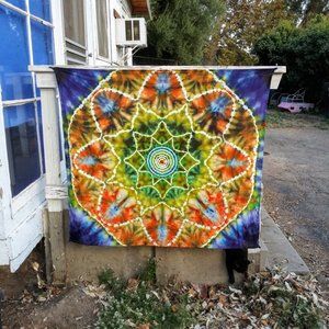 Tie Dye Tapestry 4 foot square electric Mandala